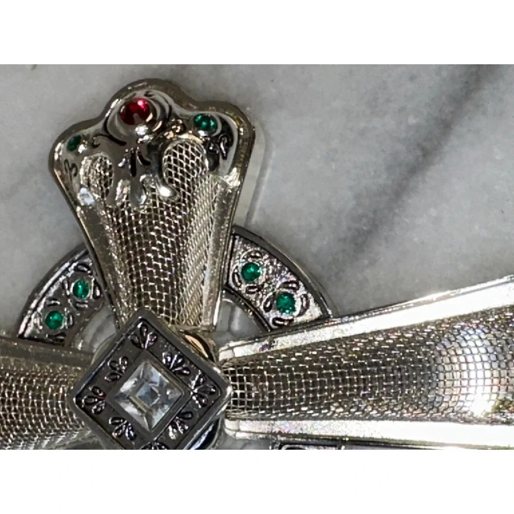 Towle Silver Plated Celtic Cross Christmas Ornament Jeweled Rhinestones 4.25in